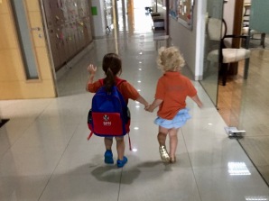 C & her sweet friend on the way to class